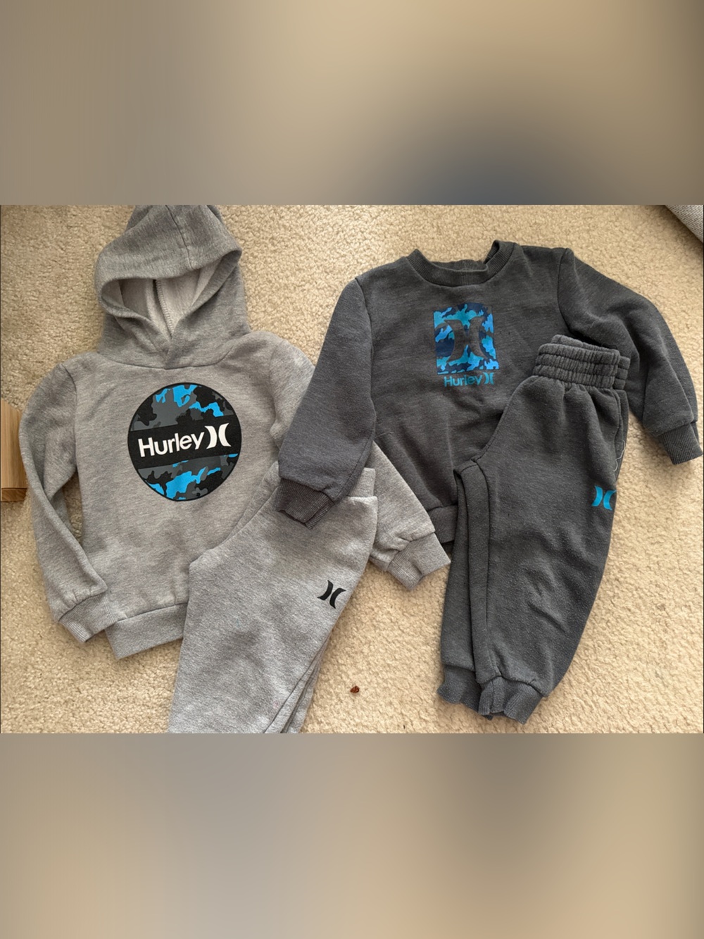 Hurley Gray Kids Hoodie and Sweatshirt Set with Blue Camouflage Logo